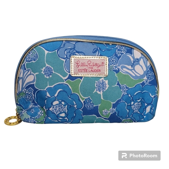 Estee Lauder Lilly Pulitzer For Estee Lauder Blue Floral Cosmetic Bag - Picture 10 of 10